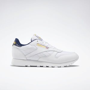 Reebok Classic Leather Turnschuhe Herren - Weiß/Navy/Gelb - DE 048-OAU